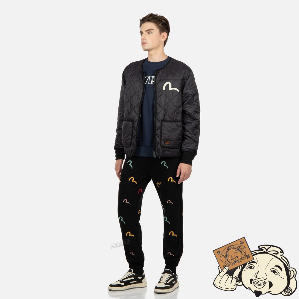 Men Evisu DIAMOND QUILTED JACKET Noir | 032UYSGMR
