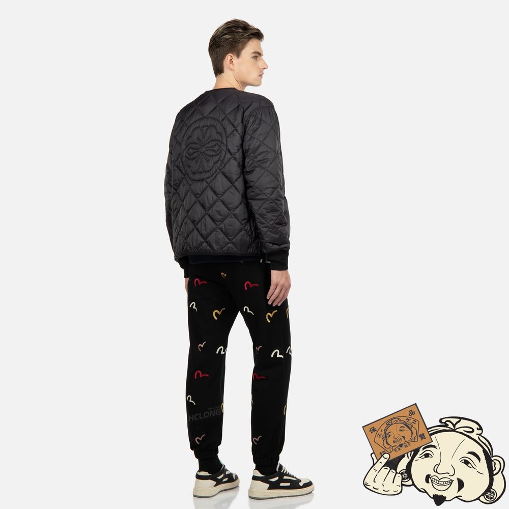 Men Evisu DIAMOND QUILTED JACKET Noir | 032UYSGMR