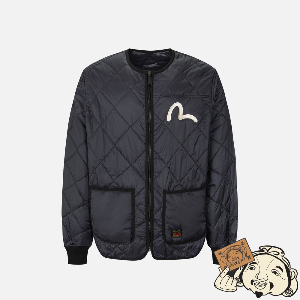 Men Evisu DIAMOND QUILTED JACKET Noir | 032UYSGMR