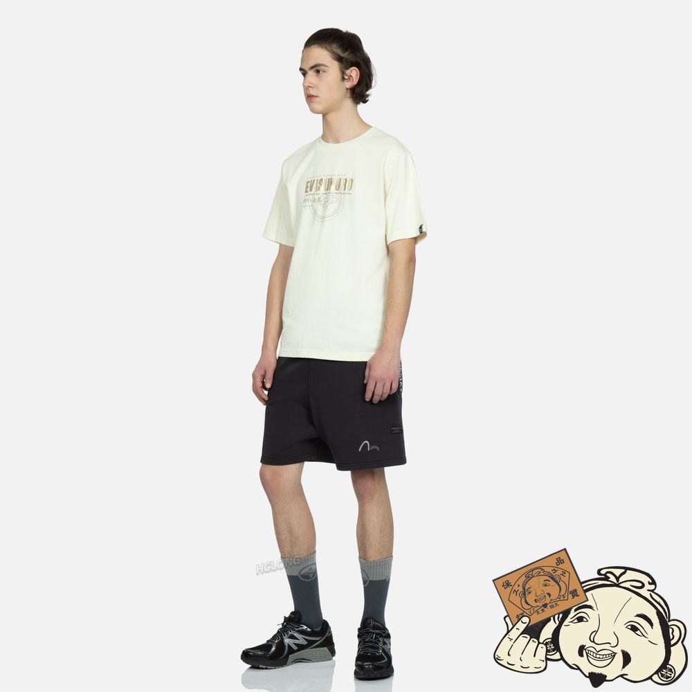 Men Evisu DISTORTED KAMON EMBROIDERY SWEAT SHORTS Noir | 905TORNYQ