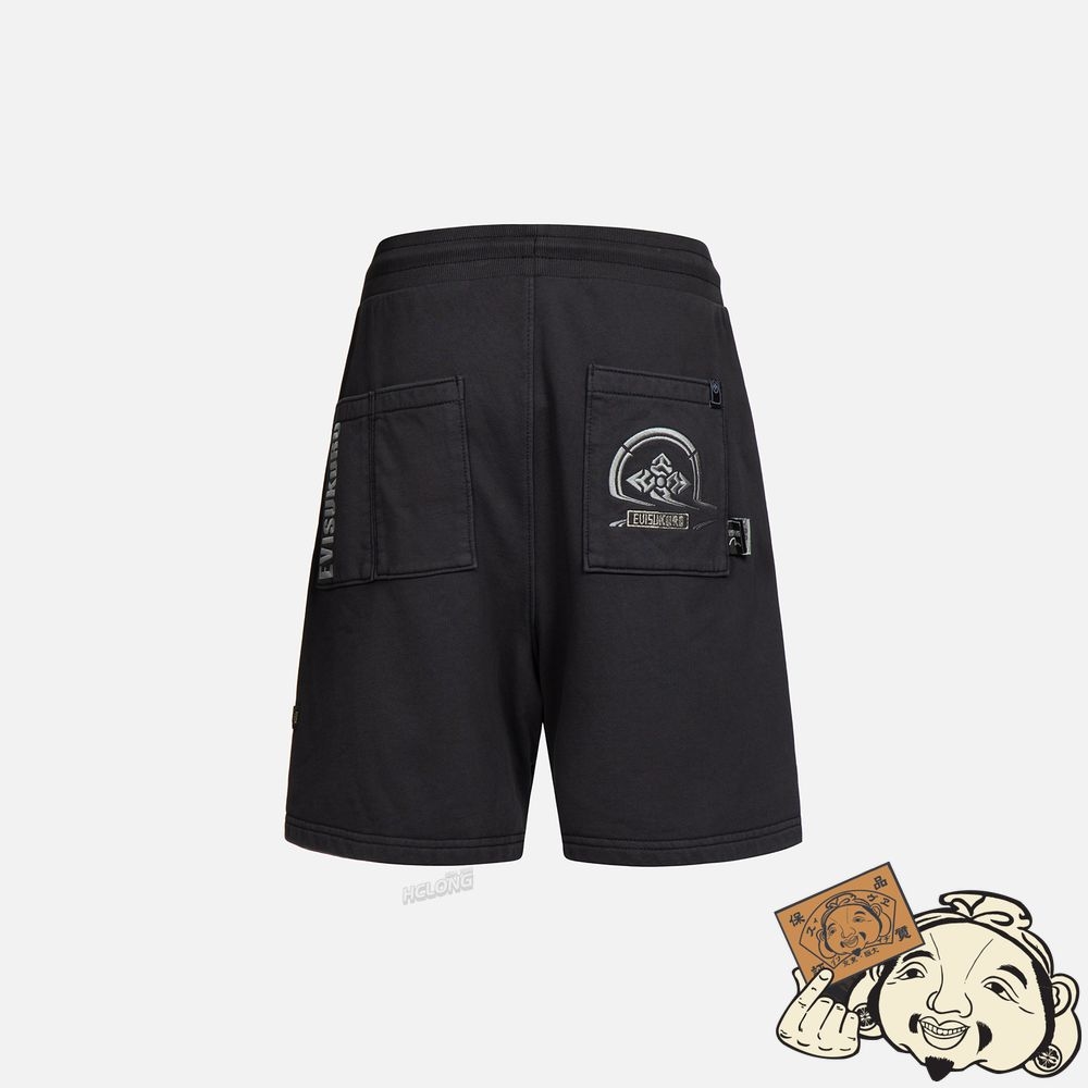 Men Evisu DISTORTED KAMON EMBROIDERY SWEAT SHORTS Noir | 905TORNYQ
