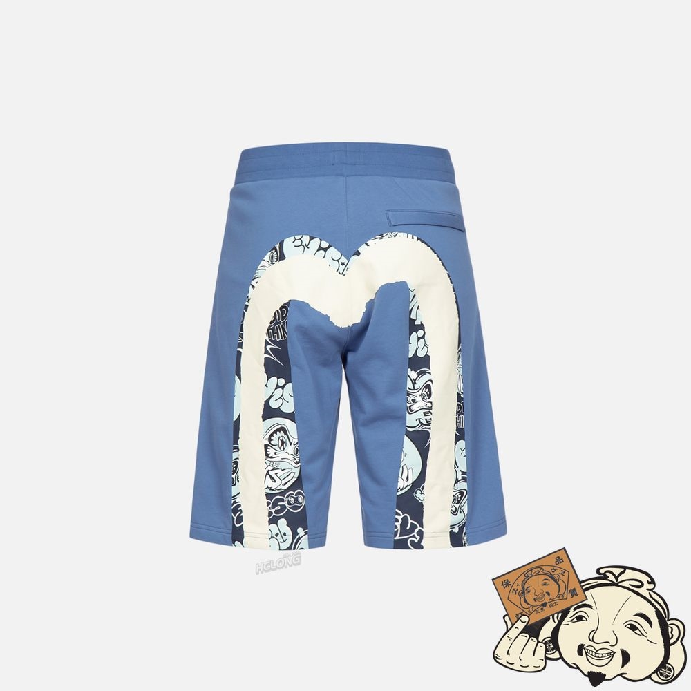 Men Evisu DOUBLE DAICOCK PRINT SWEAT SHORTS Bleu | 603IPHYNV