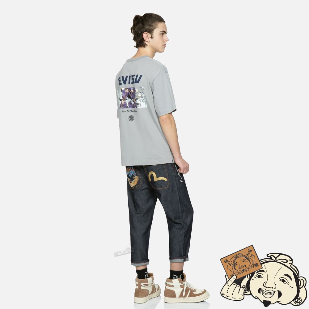 Men Evisu DRAGON-KOI AND SEAGULL EMBROIDERY CROPPED-FIT JEANS #2027 Indigo | 376SLVBFU