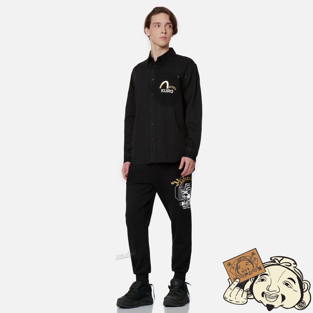 Men Evisu DRIPPING HANNYA SKULL PRINT DENIM SHIRT Noir | 268XOBQIW