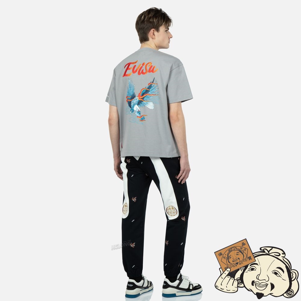 Men Evisu EAGLE AND LOGO ALLOVER EMBROIDERY SWEATPANTS Noir | 245HTYPEI