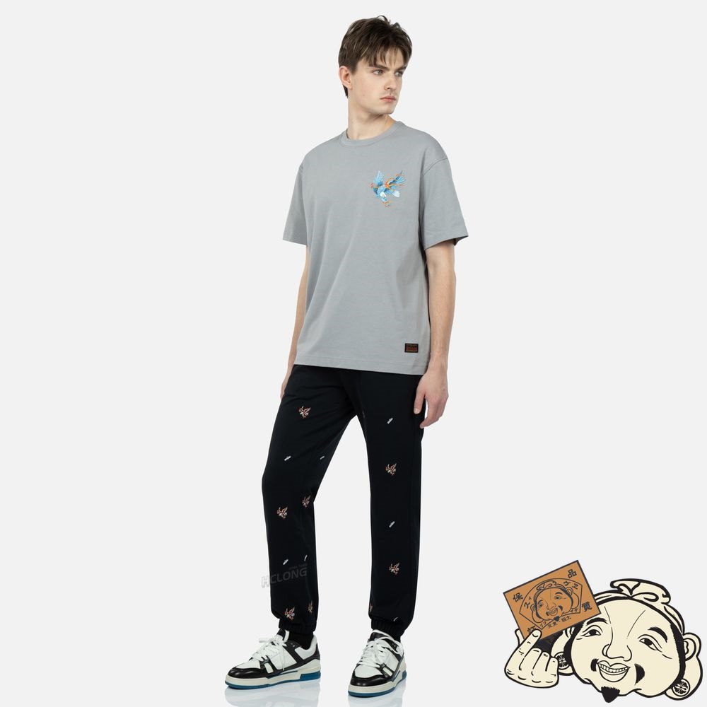 Men Evisu EAGLE AND LOGO ALLOVER EMBROIDERY SWEATPANTS Noir | 245HTYPEI