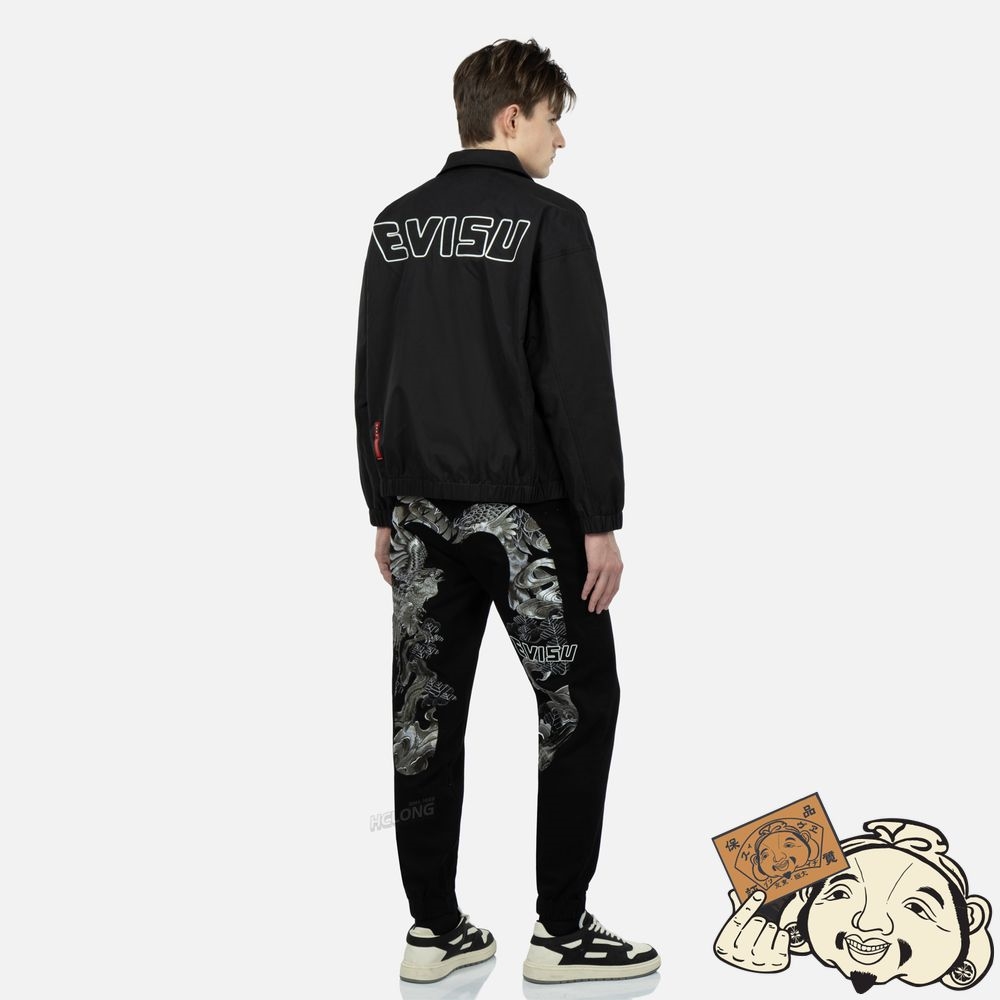 Men Evisu EAGLE AND LOGO EMBROIDERY SHIRT JACKET Noir | 516UMTJFY