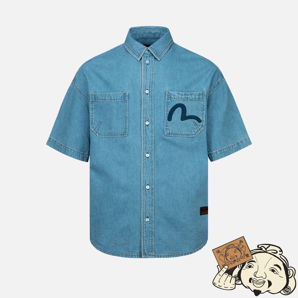 Men Evisu EAGLE AND SEAGULL EMBROIDERY DENIM SHIRT Indigo | 178DRCQYN