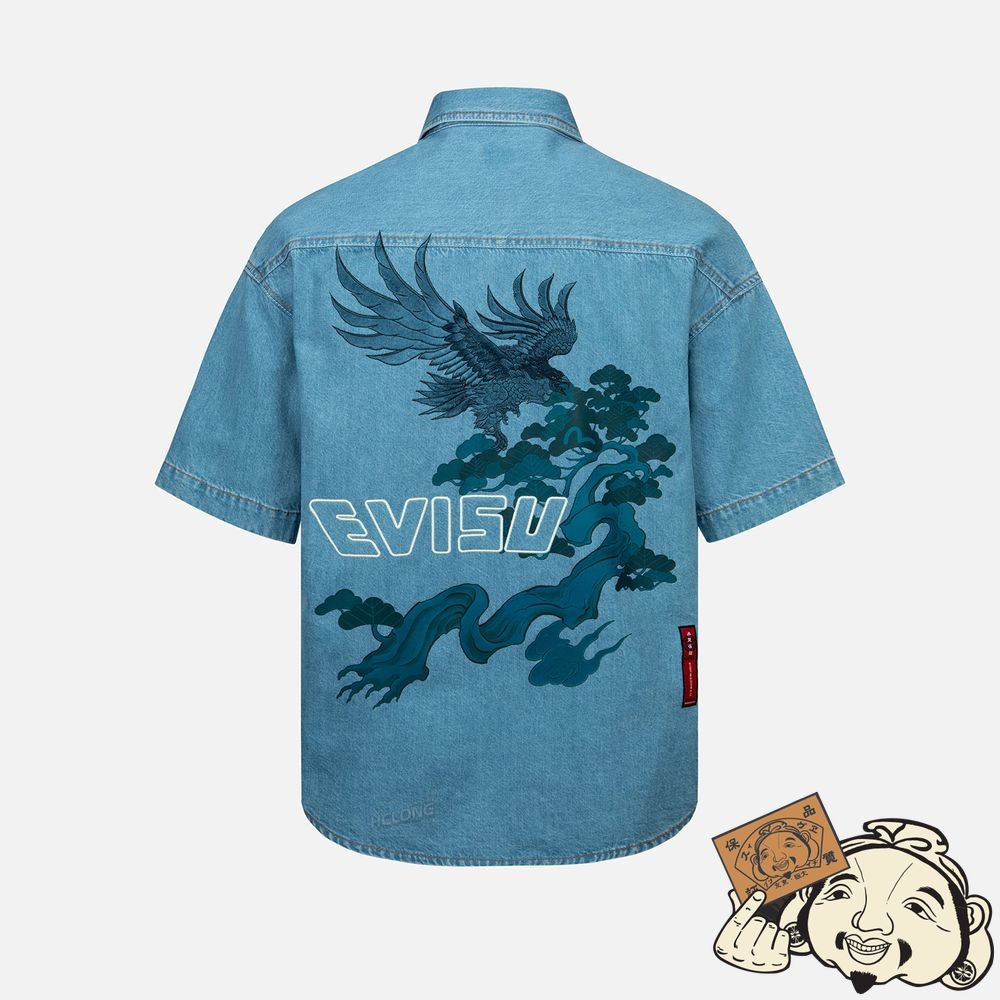 Men Evisu EAGLE AND SEAGULL EMBROIDERY DENIM SHIRT Indigo | 178DRCQYN