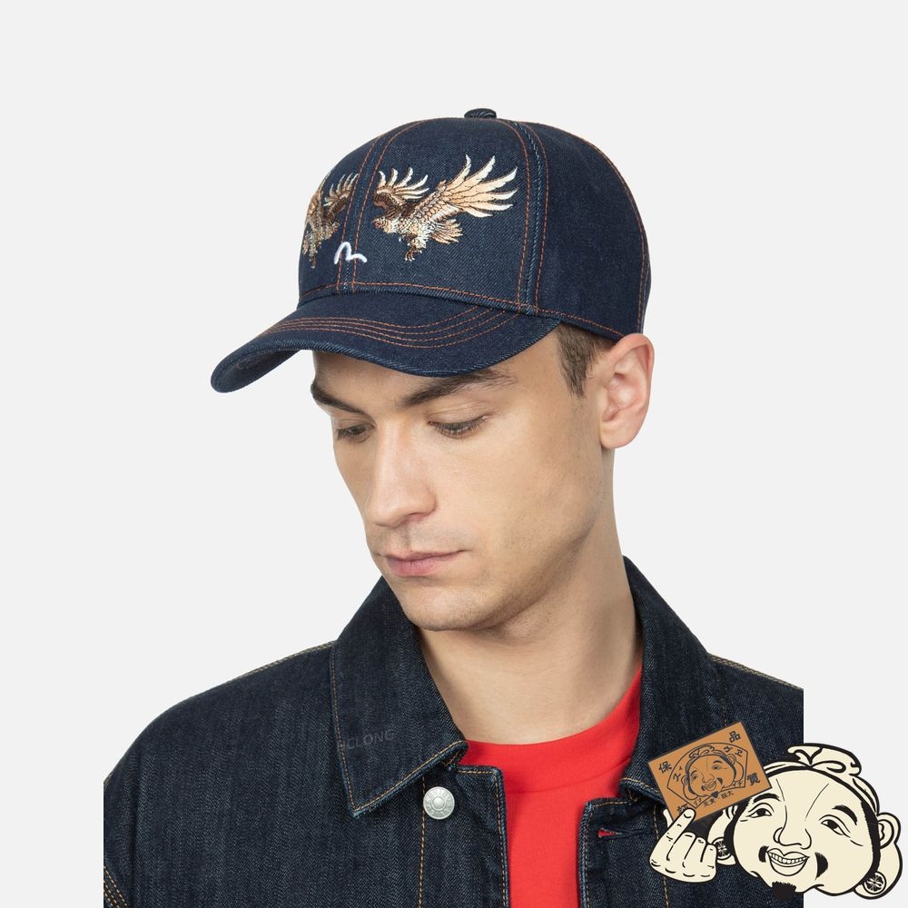 Men Evisu EAGLE AND SEAGULL EMBROIDERY DENIM CAP Noir | 508KGXCRE