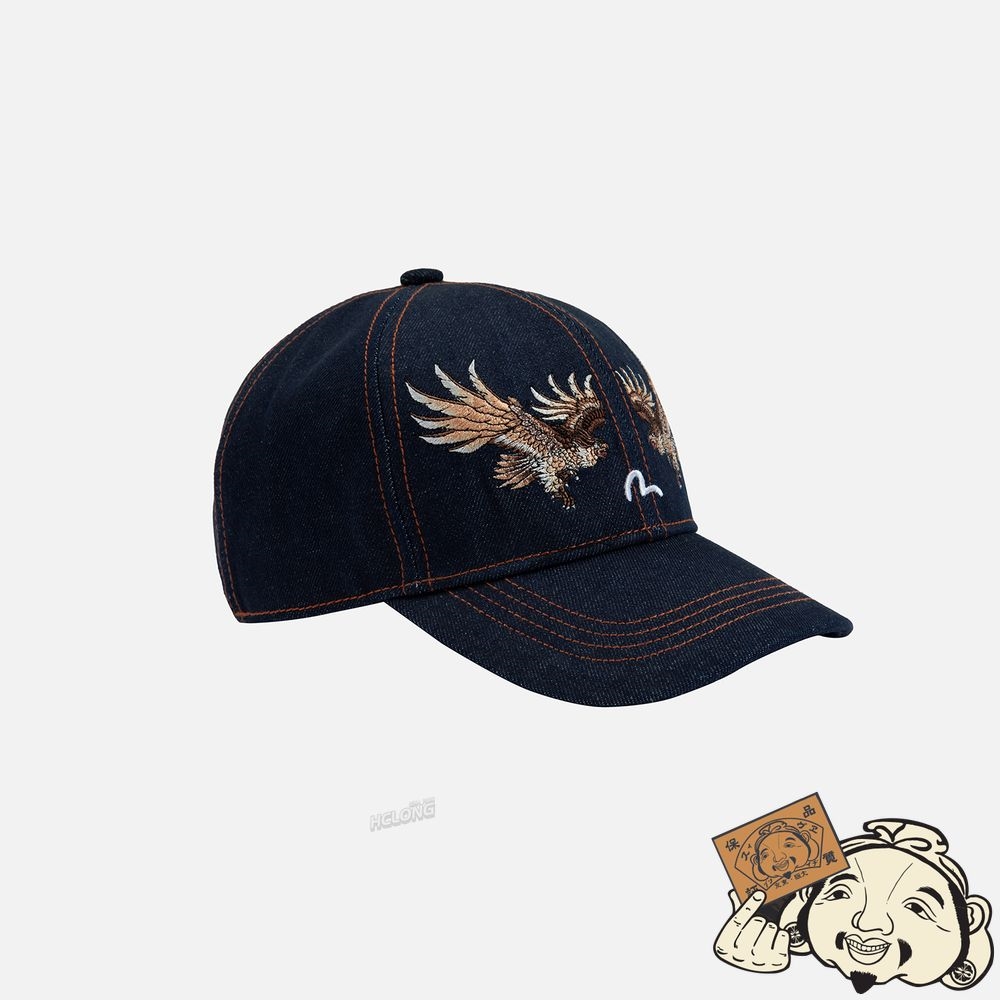 Men Evisu EAGLE AND SEAGULL EMBROIDERY DENIM CAP Noir | 508KGXCRE