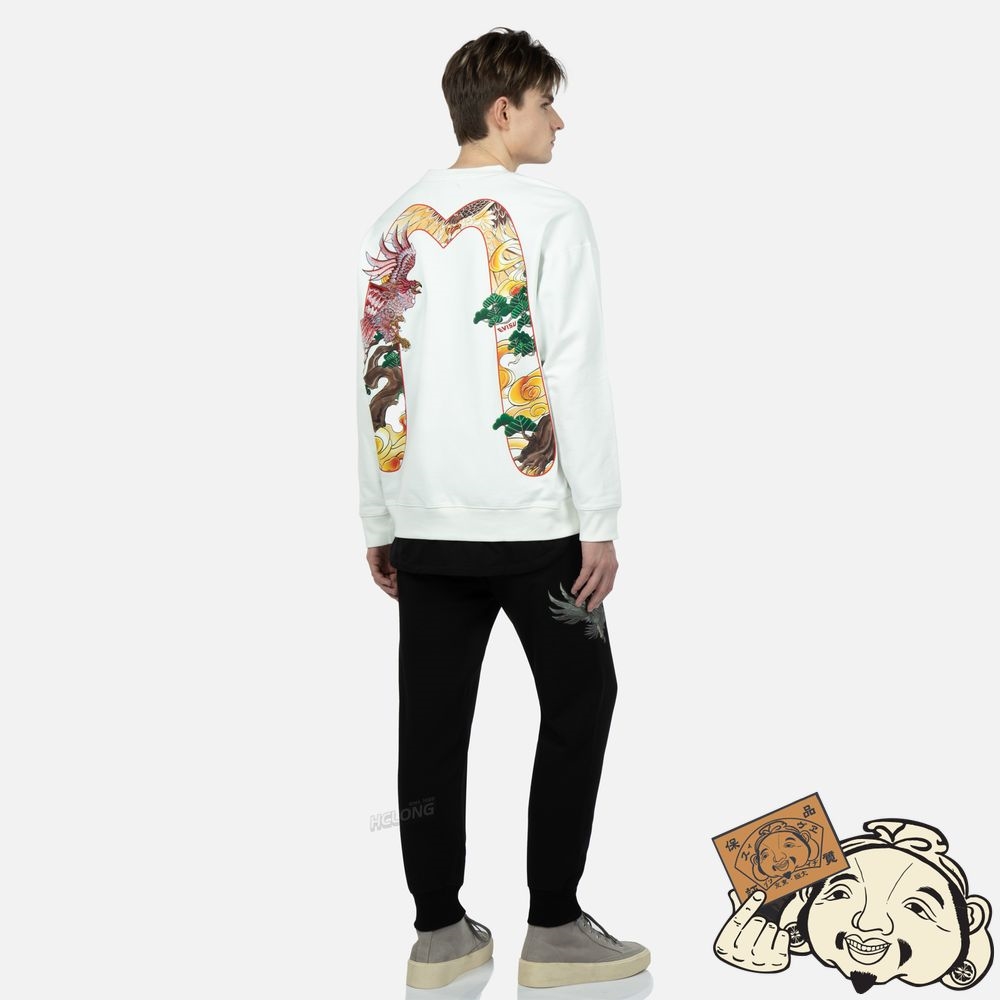 Men Evisu EAGLE DAICOCK PRINT AND EMBROIDERY SWEATSHIRT Blanche | 034WRZUFM