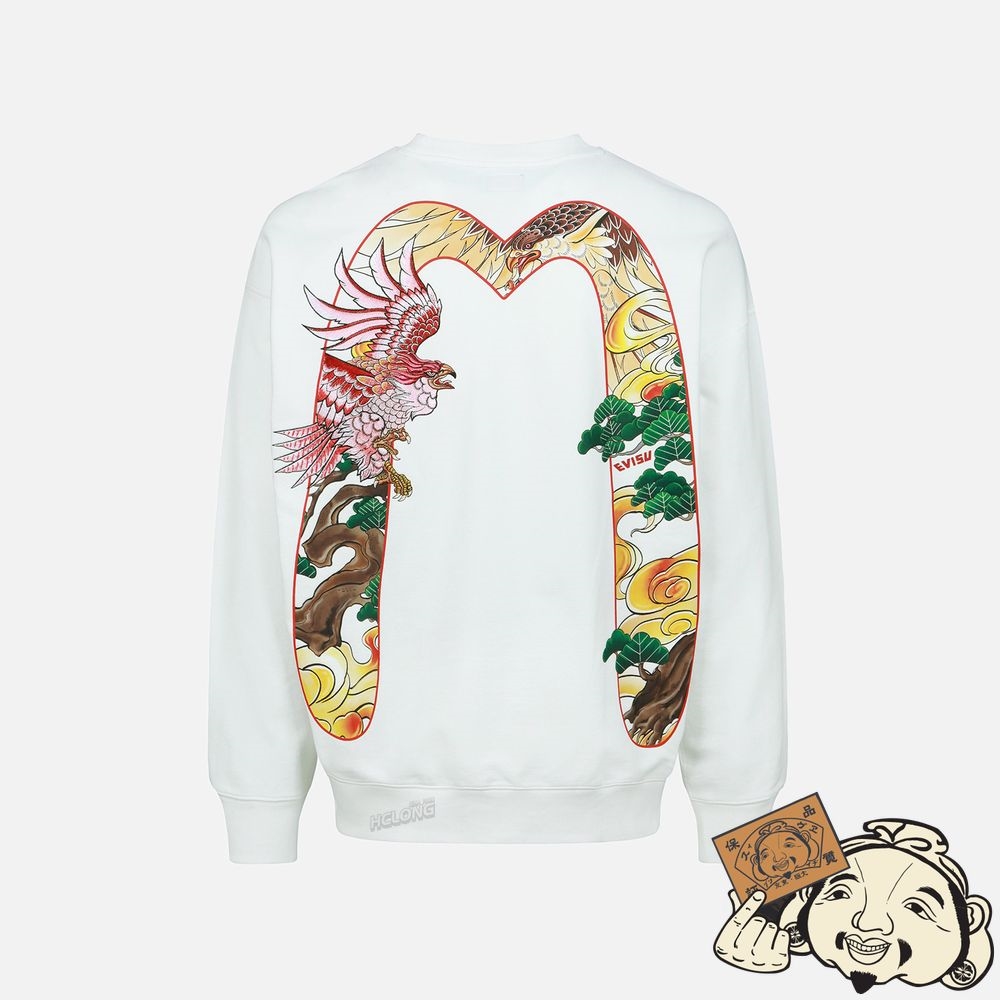 Men Evisu EAGLE DAICOCK PRINT AND EMBROIDERY SWEATSHIRT Blanche | 034WRZUFM