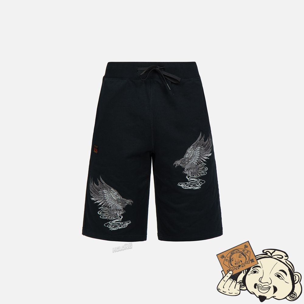 Men Evisu EAGLE EMBROIDERY SWEAT SHORTS Noir | 467BCWGQS