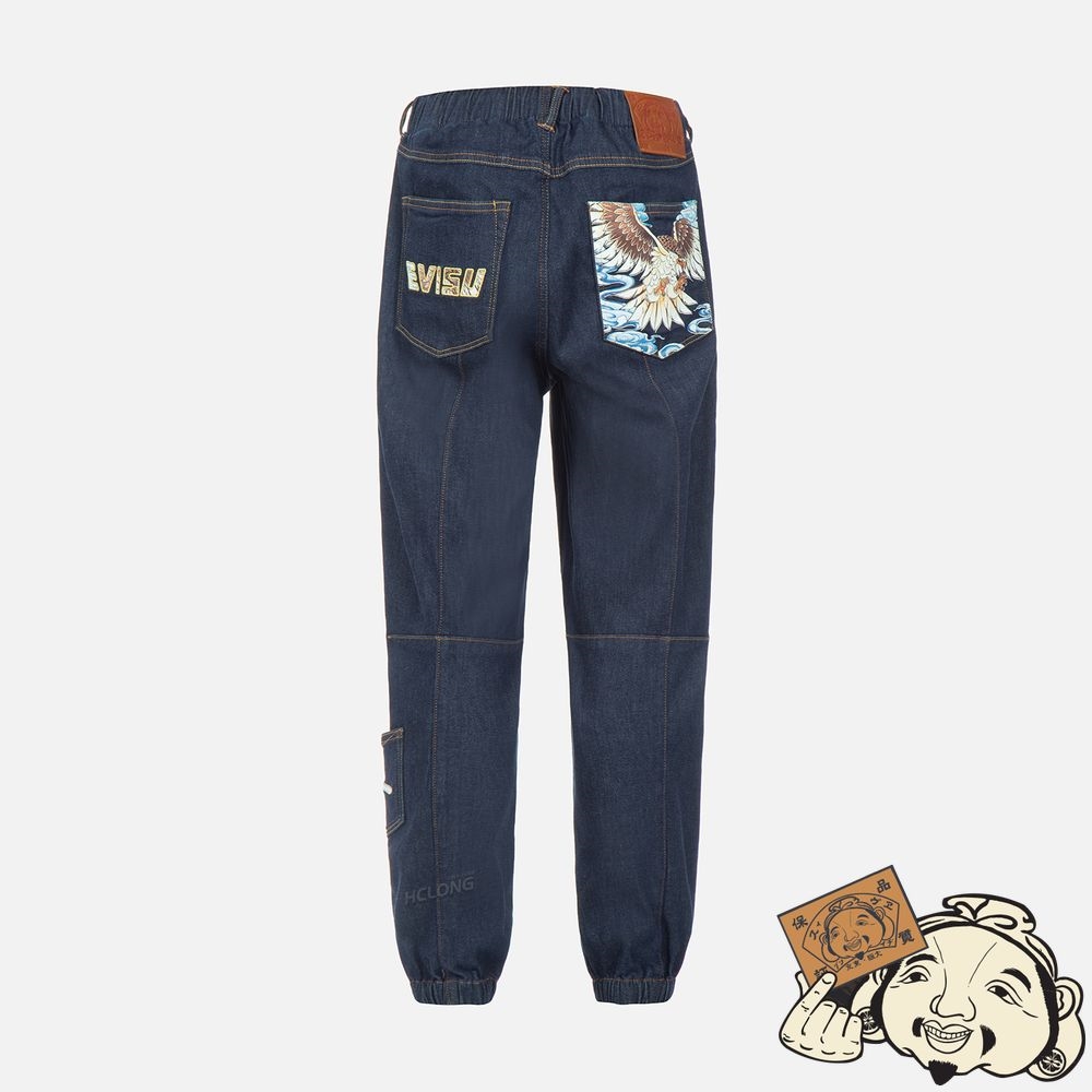 Men Evisu EAGLE PRINTED POCKET DENIM JOGGERS Indigo | 320MYLRIV