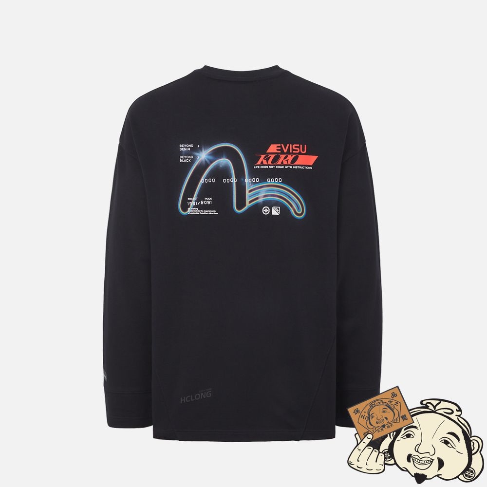 Men Evisu ECLIPSE SEAGULL PRINT OVERSIZE SWEATSHIRT Noir | 529EAJPHX
