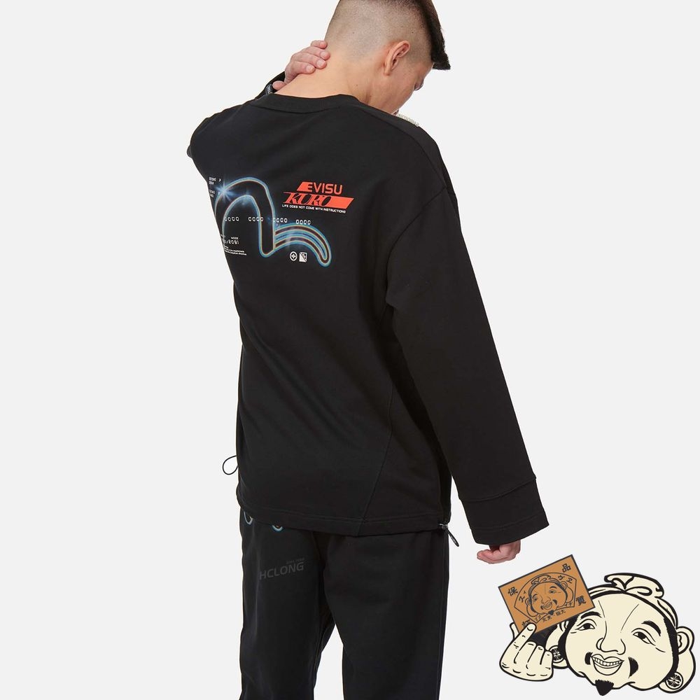 Men Evisu ECLIPSE SEAGULL PRINT OVERSIZE SWEATSHIRT Noir | 529EAJPHX
