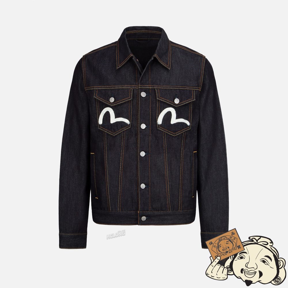 Men Evisu ECRU SEAGULL PRINT DENIM JACKET Indigo | 253LPSTVM
