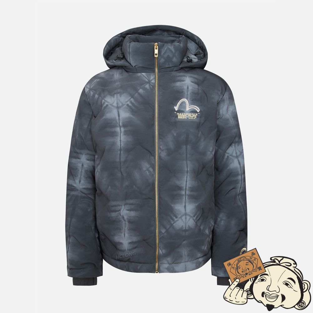 Men Evisu EMBOSSED GRAPHICS TIE DYE PRINT DOWN JACKET CHARCOAL | 493FAWXIV