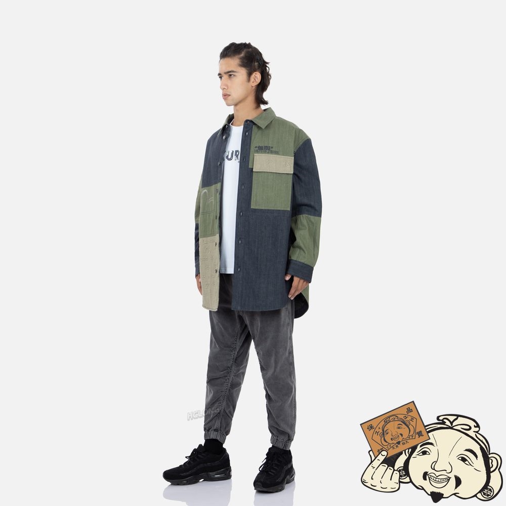 Men Evisu EMBOSSED MONOGRAM COLORBLOCK SHIRT JACKET MULTIPLE | 236DPIHBL
