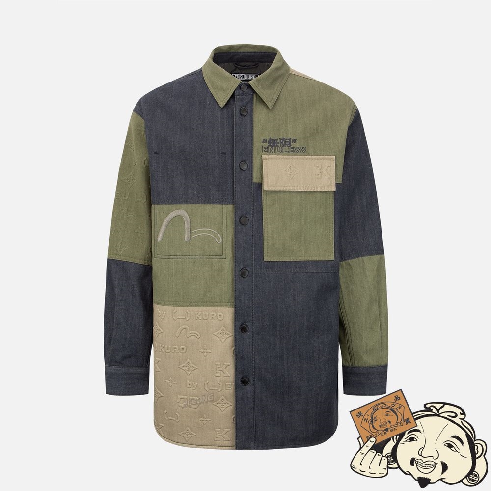 Men Evisu EMBOSSED MONOGRAM COLORBLOCK SHIRT JACKET MULTIPLE | 236DPIHBL