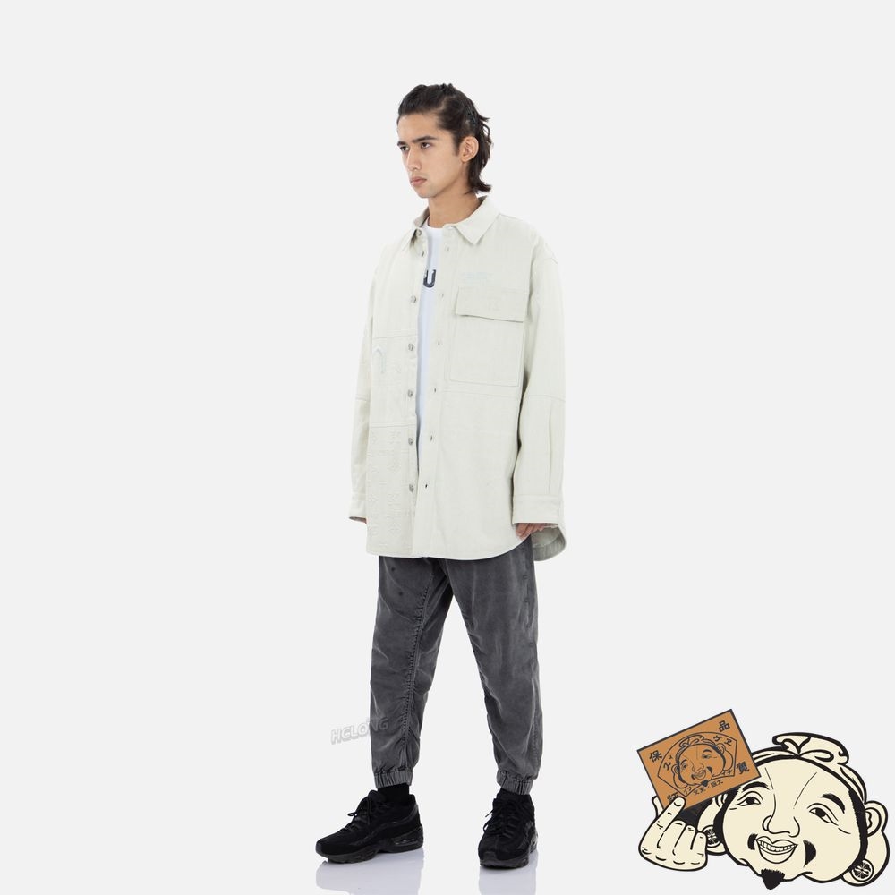 Men Evisu EMBOSSED MONOGRAM PADDED SHIRT JACKET Blanche | 138RSGWKD