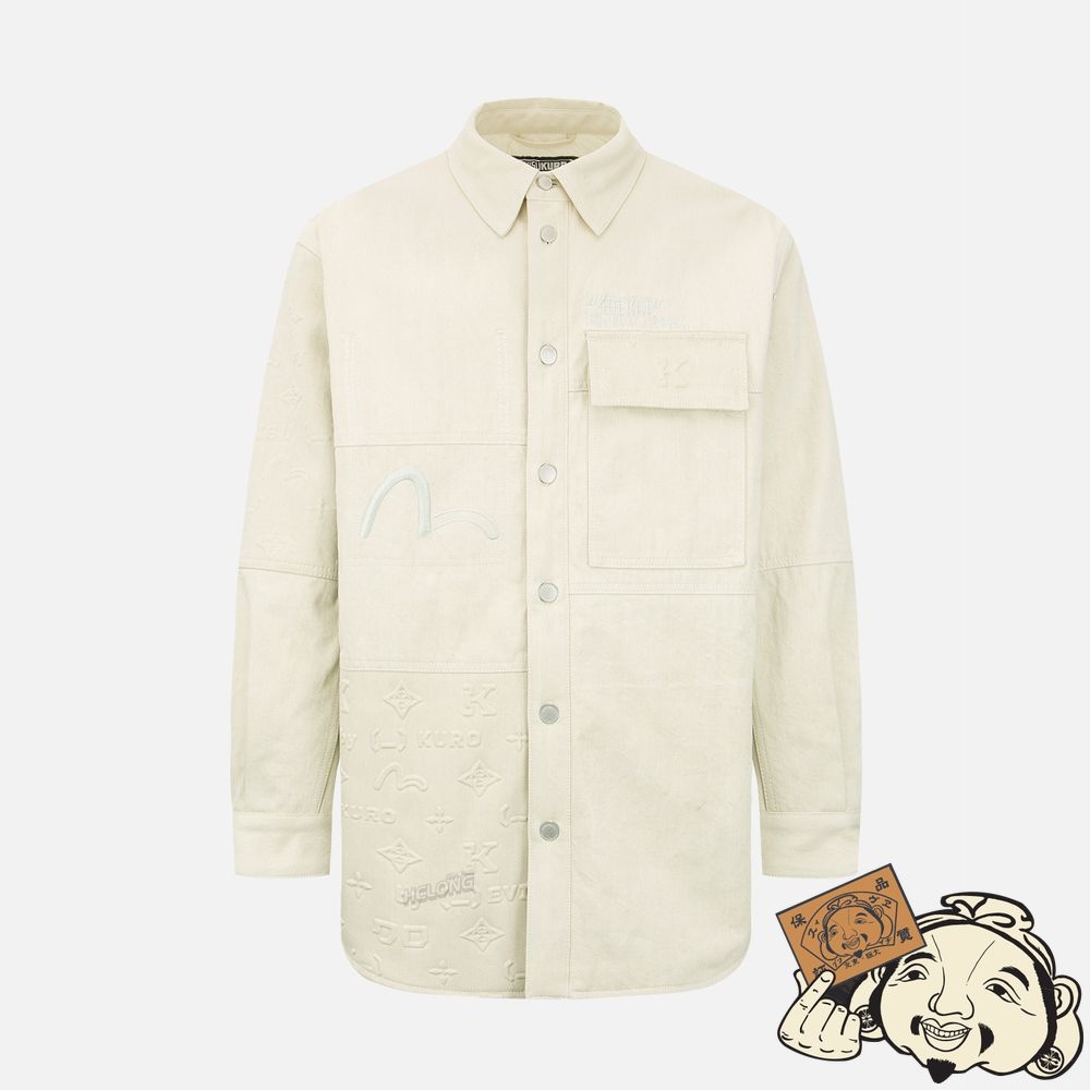 Men Evisu EMBOSSED MONOGRAM PADDED SHIRT JACKET Blanche | 138RSGWKD