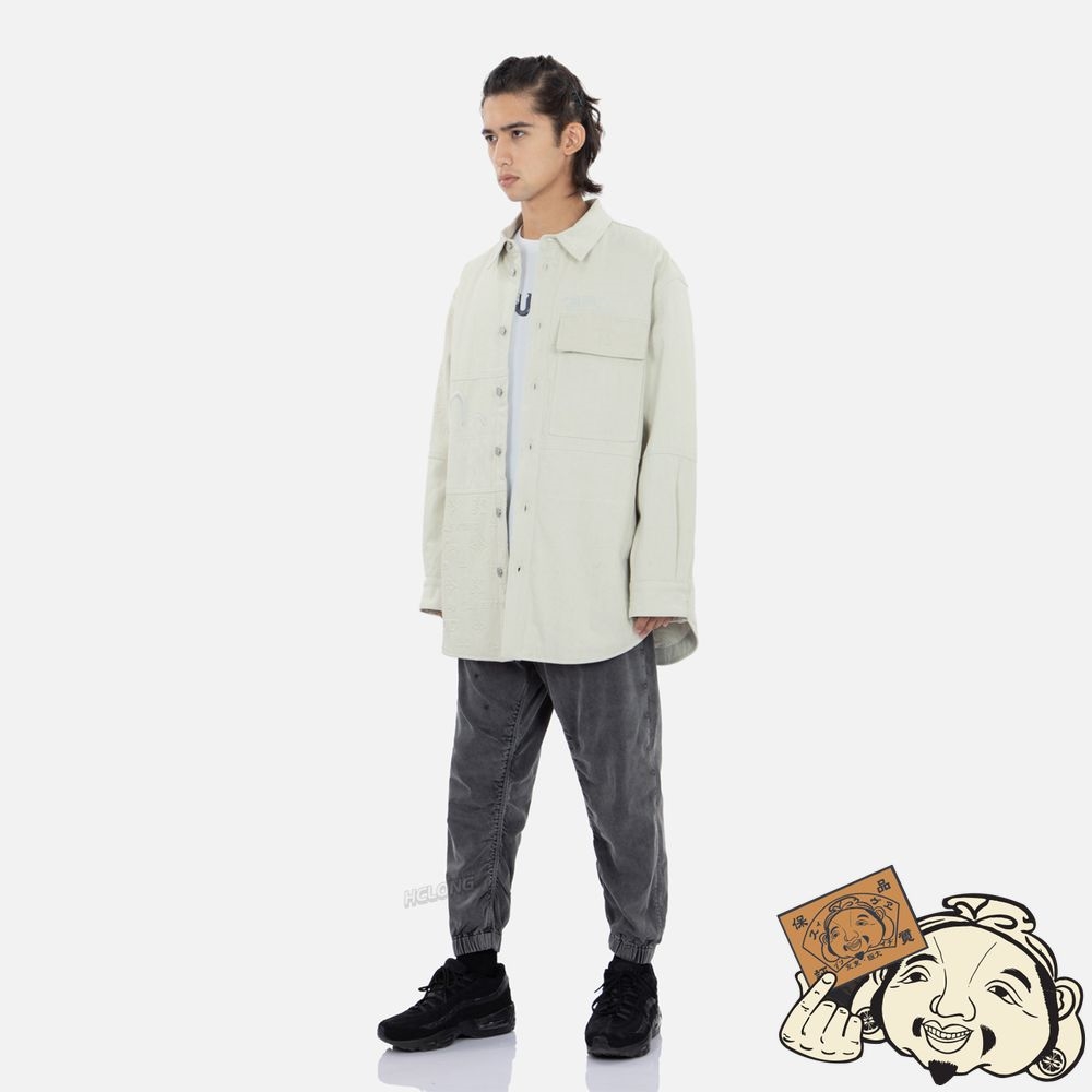 Men Evisu EMBOSSED MONOGRAM SHIRT JACKET Blanche | 795IGLKVQ