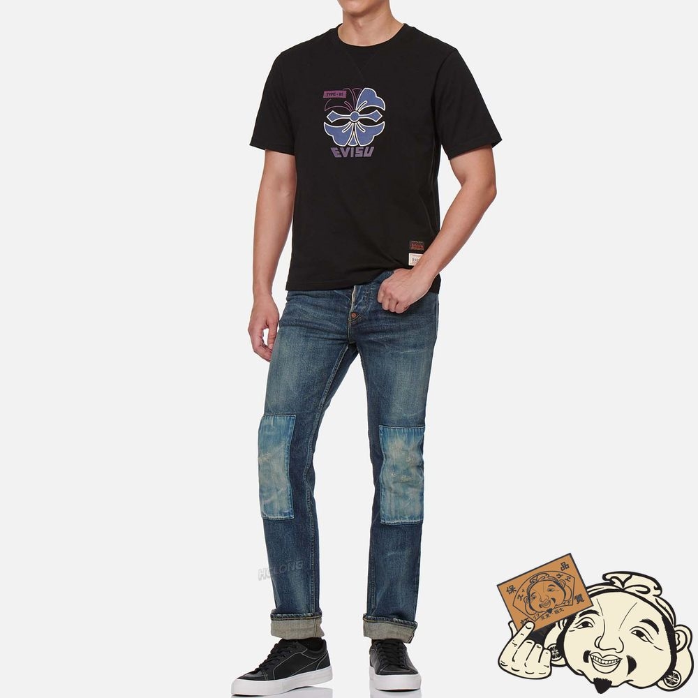 Men Evisu EMBROIDERED PATCH WIDE LEG JEANS Indigo | 064CGMNFH