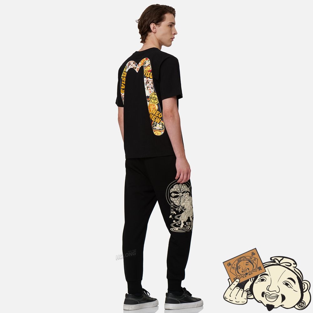 Men Evisu EVISU SQUAD DAICOCK PRINT T-SHIRT Noir | 695ODWIVG