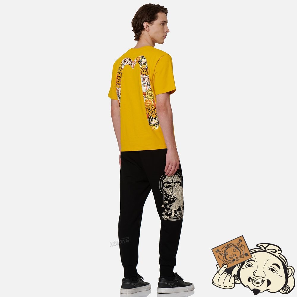 Men Evisu EVISU SQUAD DAICOCK PRINT T-SHIRT Jaune | 985YADOME