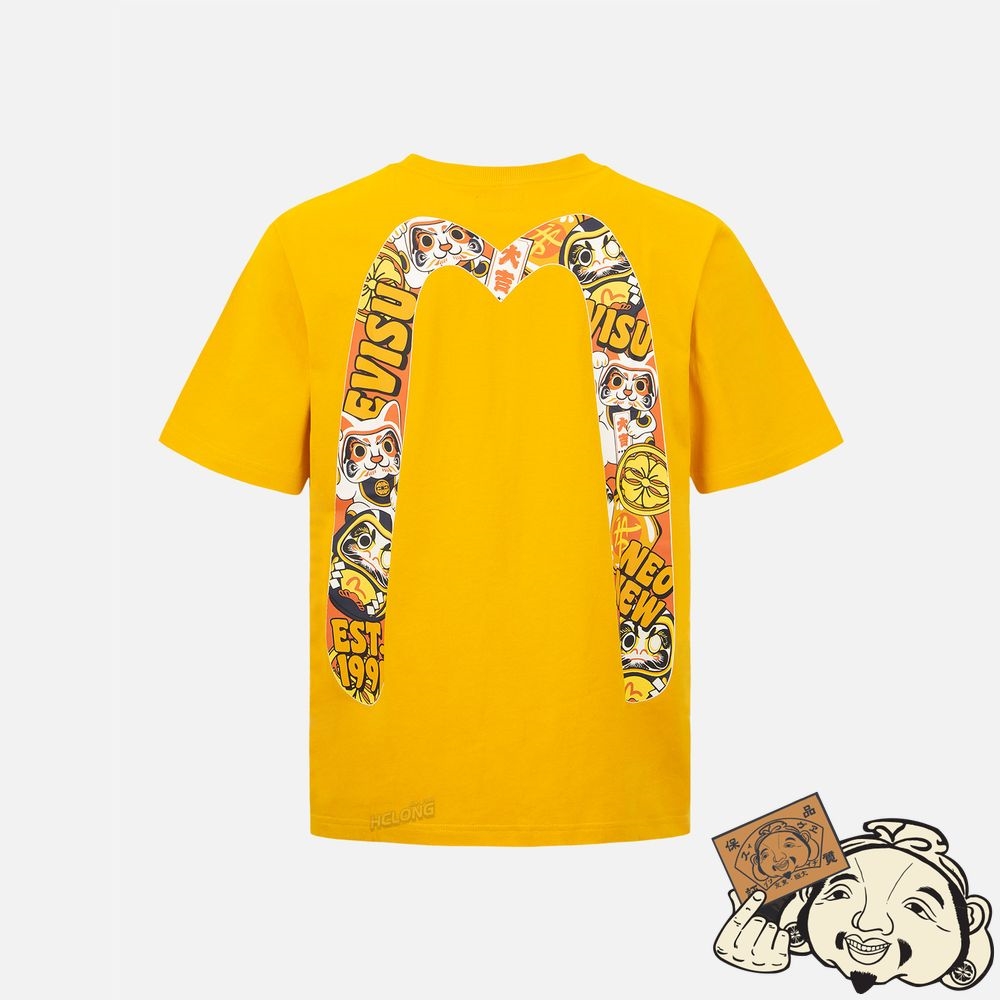 Men Evisu EVISU SQUAD DAICOCK PRINT T-SHIRT Jaune | 985YADOME