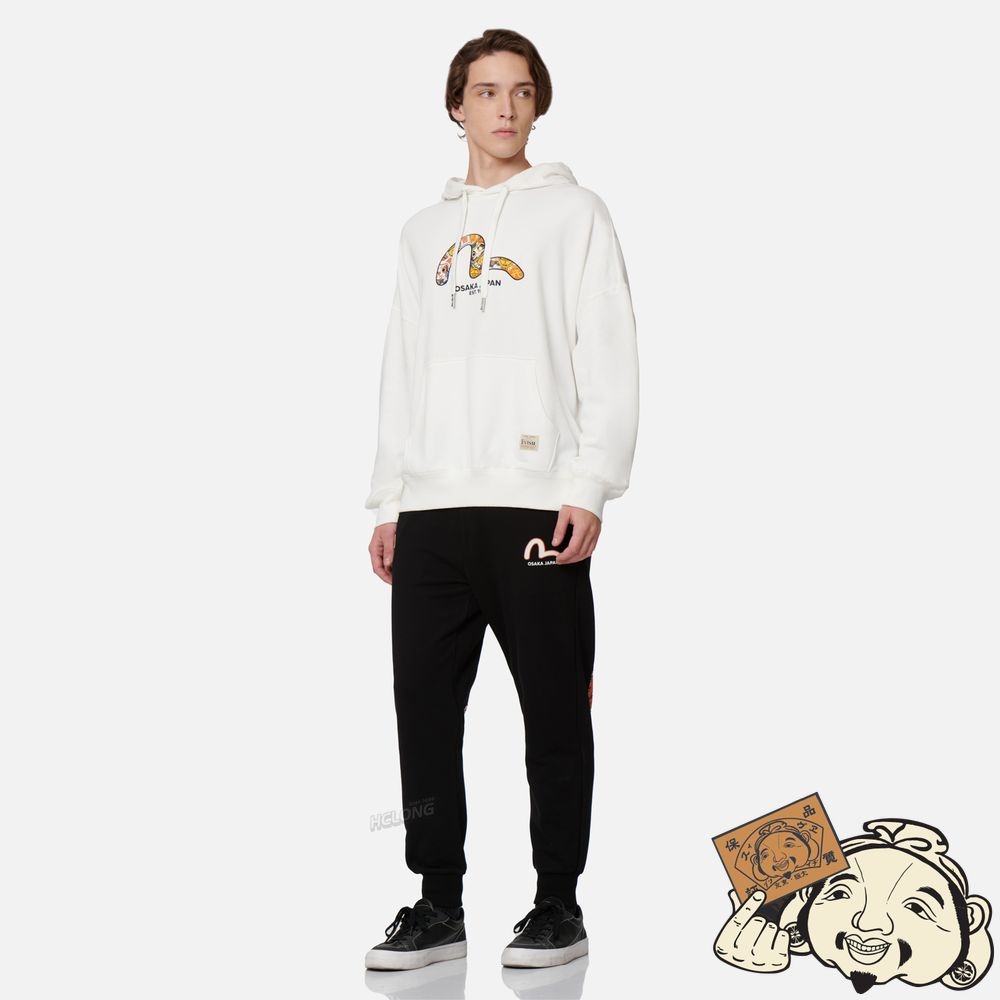 Men Evisu EVISU SQUAD DAICOCK PRINT WITH FORTUNE CAT EMBROIDERY SWEATPANTS Noir | 897AVPEDB