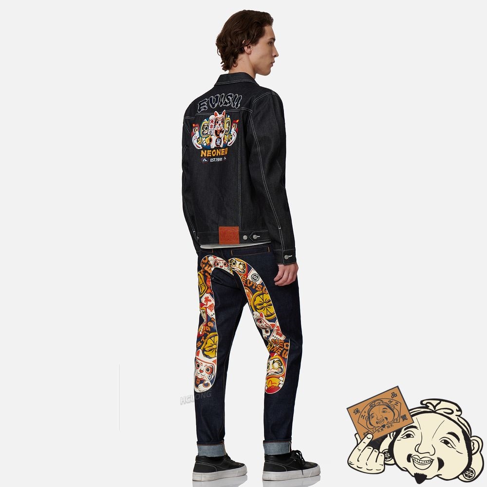 Men Evisu EVISU SQUAD EMBROIDERY DENIM JACKET Indigo | 425QDASEG