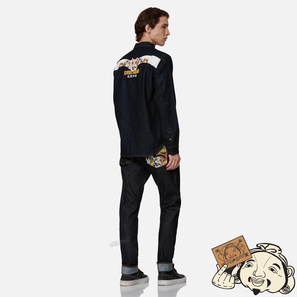 Men Evisu EVISU SQUAD GRAPHIC PRINT CARROT-FIT JEANS #2017 Indigo | 475YWGBLF