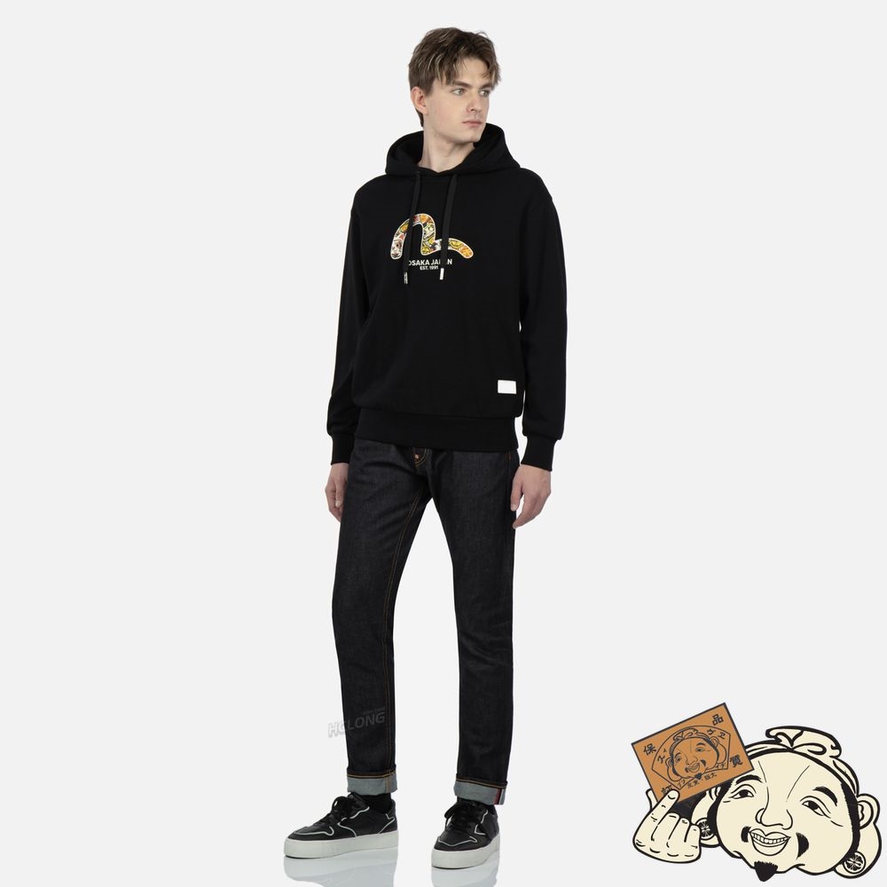 Men Evisu EVISU SQUAD SEAGULL PRINT HOODED SWEATSHIRT Noir | 264JXHMQW