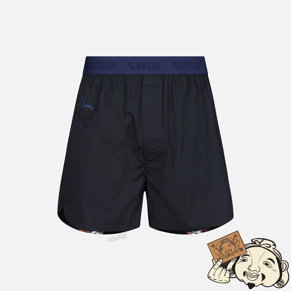 Men Evisu EVISU SQUAD “HIDE-AND-SEEK” PATTERN DAICOCK PRINT BOXER SHORTS Noir | 014YTMHAI