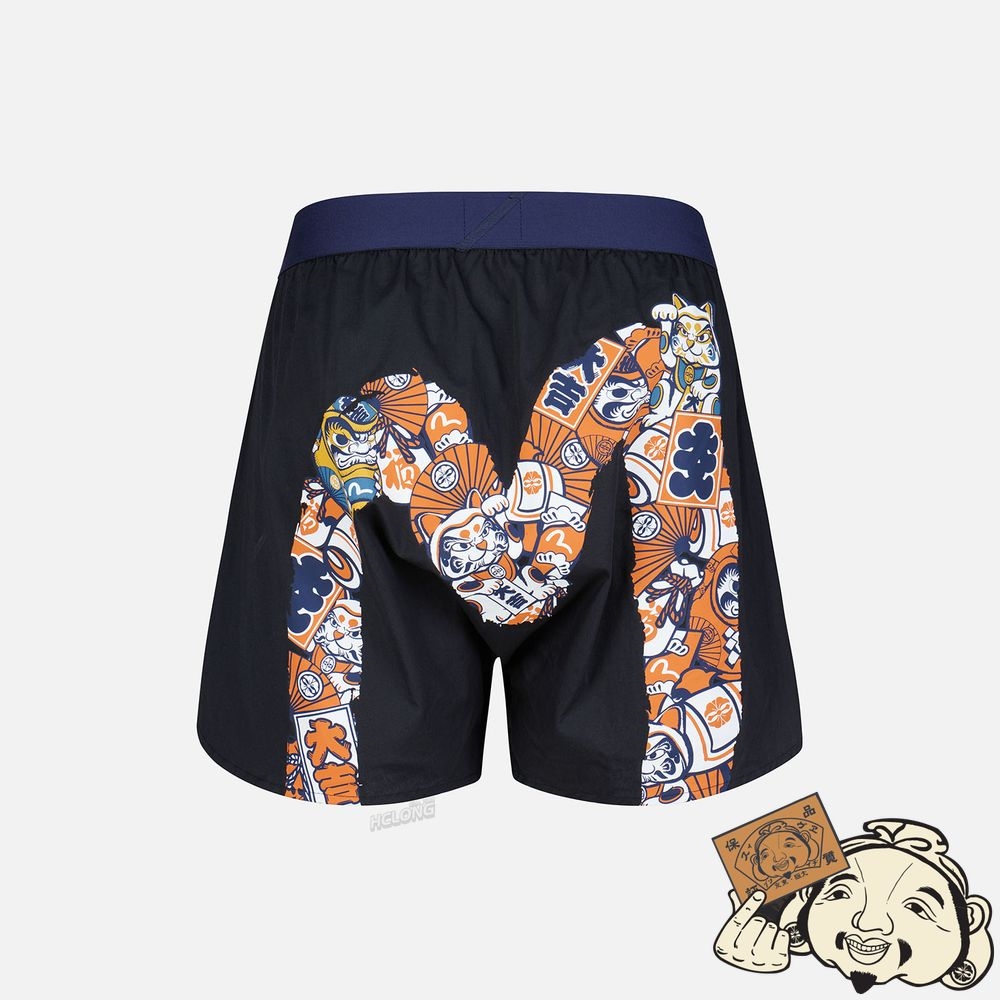 Men Evisu EVISU SQUAD “HIDE-AND-SEEK” PATTERN DAICOCK PRINT BOXER SHORTS Noir | 014YTMHAI