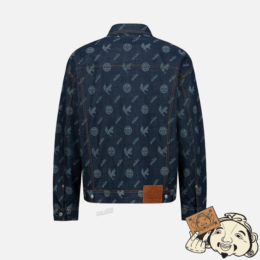 Men Evisu Eagle and Kamon Allover Discharged Print Denim Jacket Indigo | 031NTGXHP