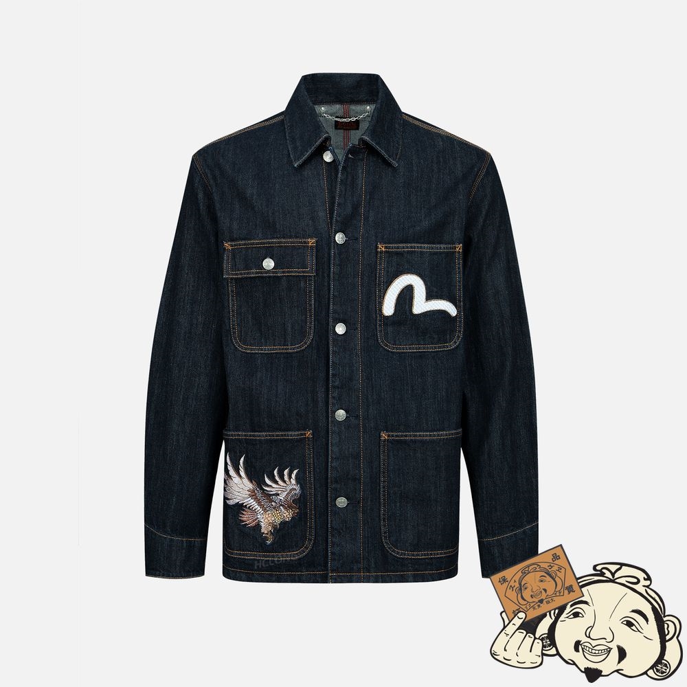 Men Evisu Eagle and Samurai Embroidery Retro Denim Jacket Indigo | 392UGXKIZ