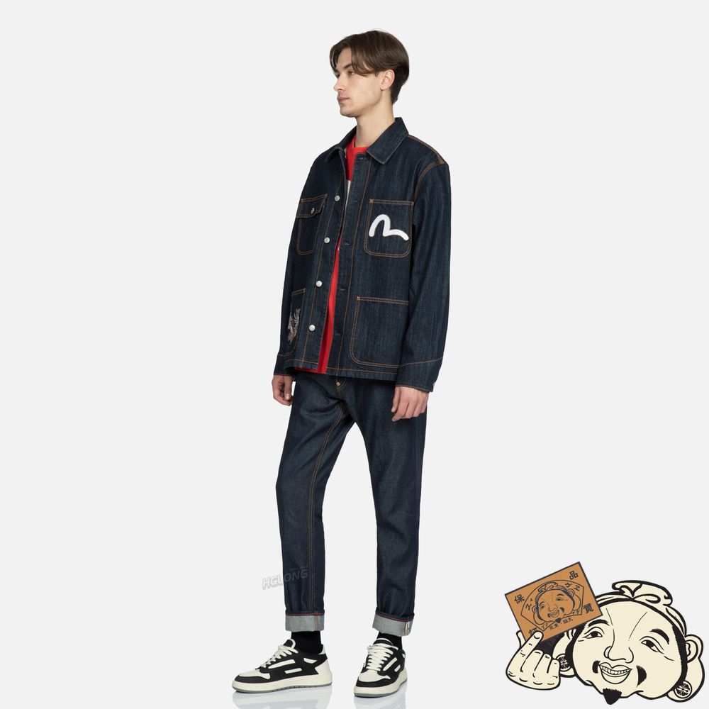 Men Evisu Eagle and Samurai Embroidery Retro Denim Jacket Indigo | 392UGXKIZ