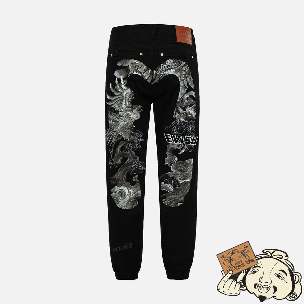 Men Evisu Eagle-pattern Daicock Embroidery Denim Jogger Pants Noir | 541NFQWGI