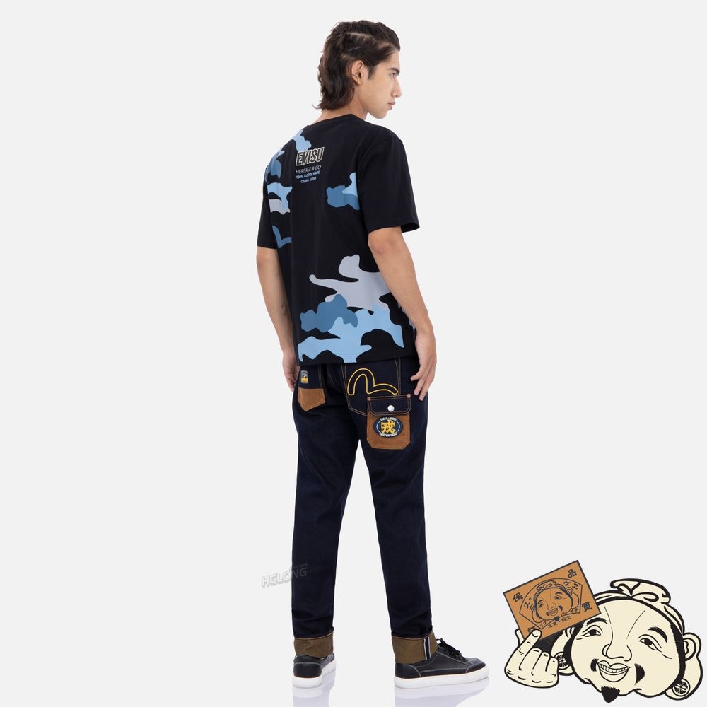 Men Evisu FABRIC-BLOCKING CARROT-FIT JEANS WITH WORKER POCKETS #2017 Indigo | 836CMHALQ