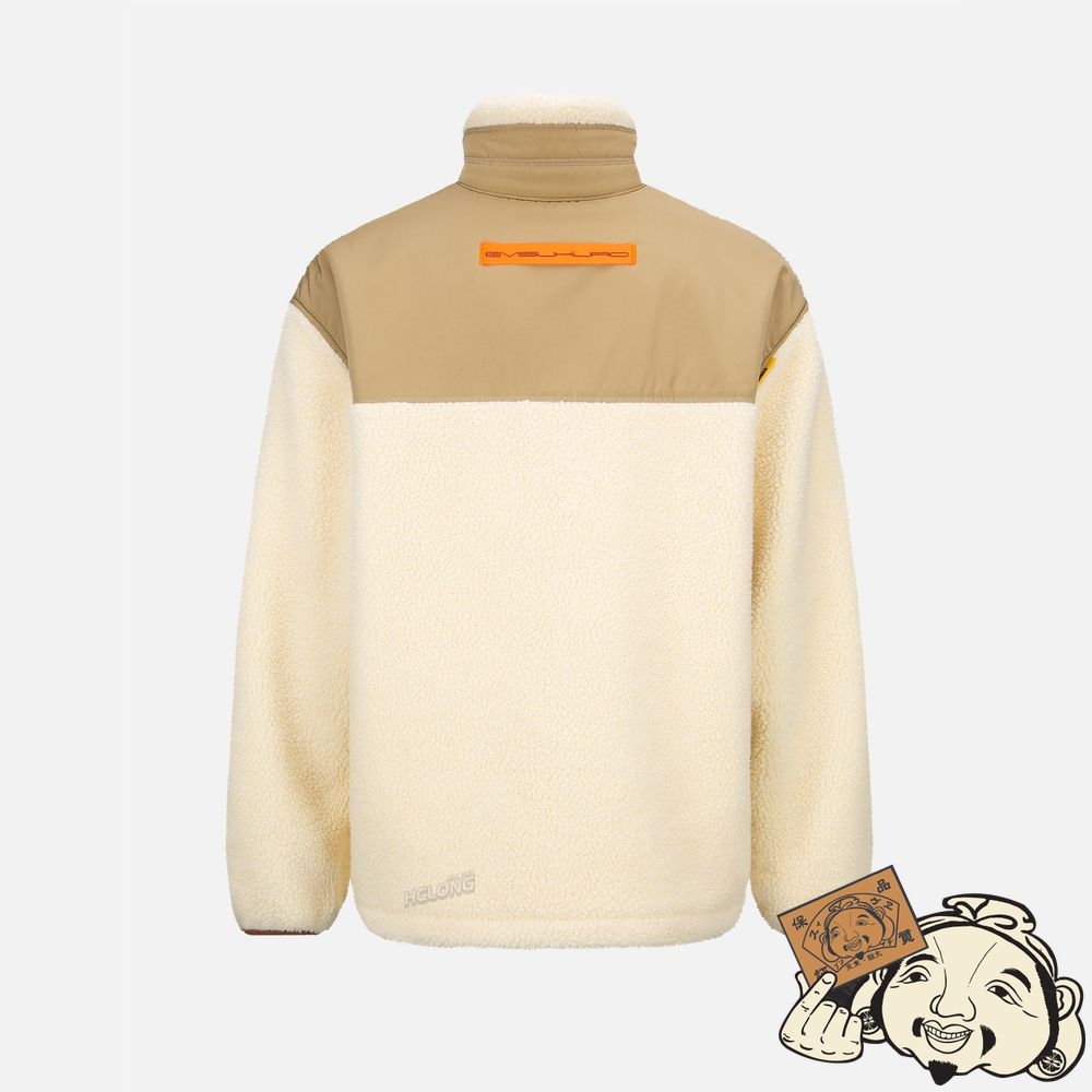 Men Evisu FABRIC BLOCKING SHERPA FLEECE ZIP-UP JACKET Beige | 815KFCUPB