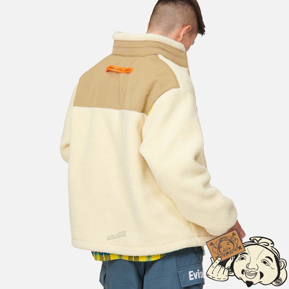 Men Evisu FABRIC BLOCKING SHERPA FLEECE ZIP-UP JACKET Beige | 815KFCUPB