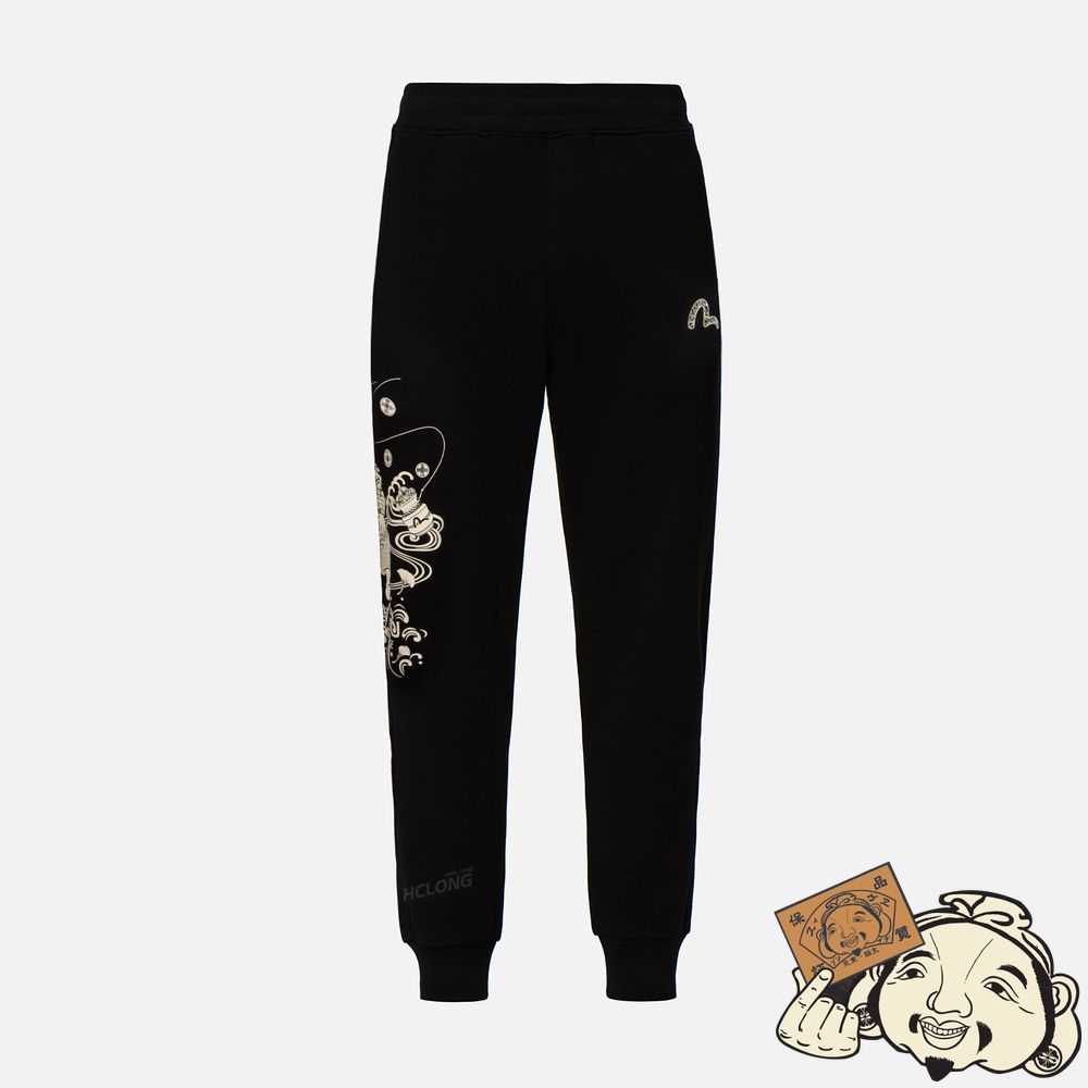 Men Evisu FISHERMAN GODHEAD PRINT SWEATPANTS Noir | 015XBVYEK
