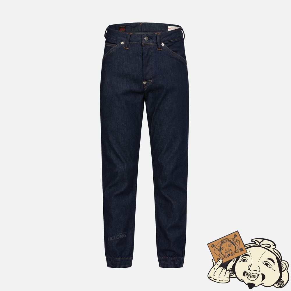 Men Evisu FLAME DAICOCK PRINT SIDE ZIPPED DENIM JOGGER PANTS Indigo | 291XCAUSP