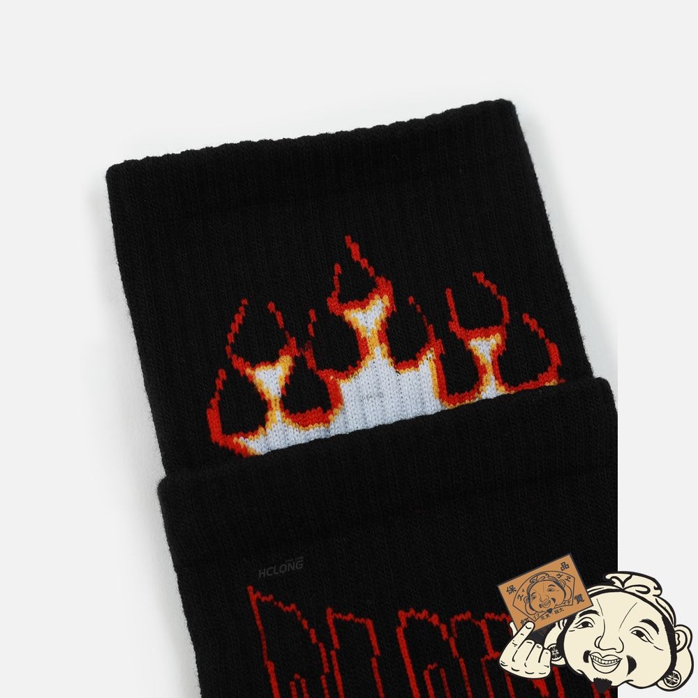 Men Evisu FLAME PATTERN JACQUARD DOUBLE LAYER LONG SOCKS Noir | 643VFPMSI