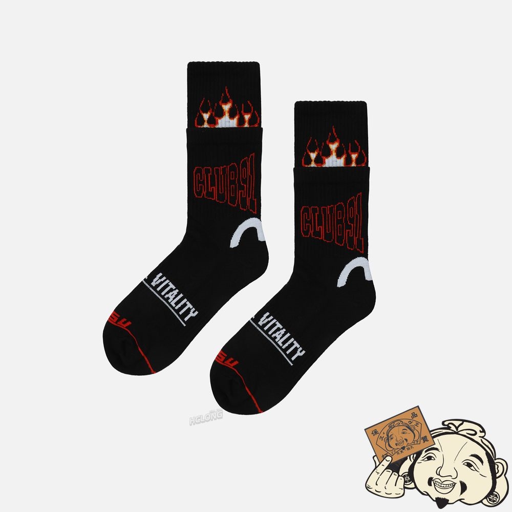 Men Evisu FLAME PATTERN JACQUARD DOUBLE LAYER LONG SOCKS Noir | 643VFPMSI