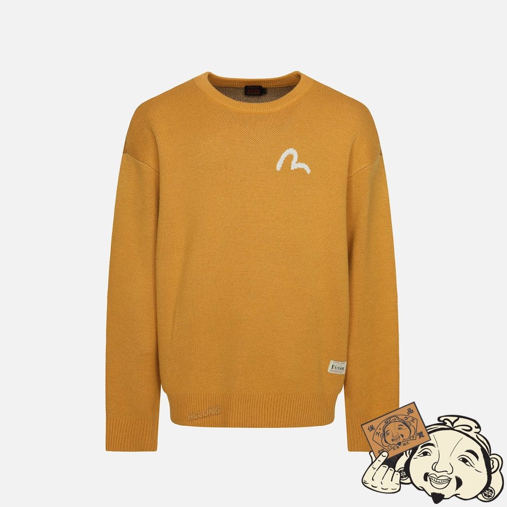 Men Evisu Fortune Cat Intarsia-Knit Pull Jaune | 396TEMVOW